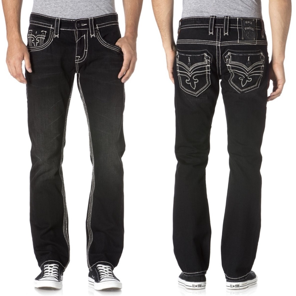 Rock Revival Mens Black Dan Straight Leg Denim Jeans Size 29